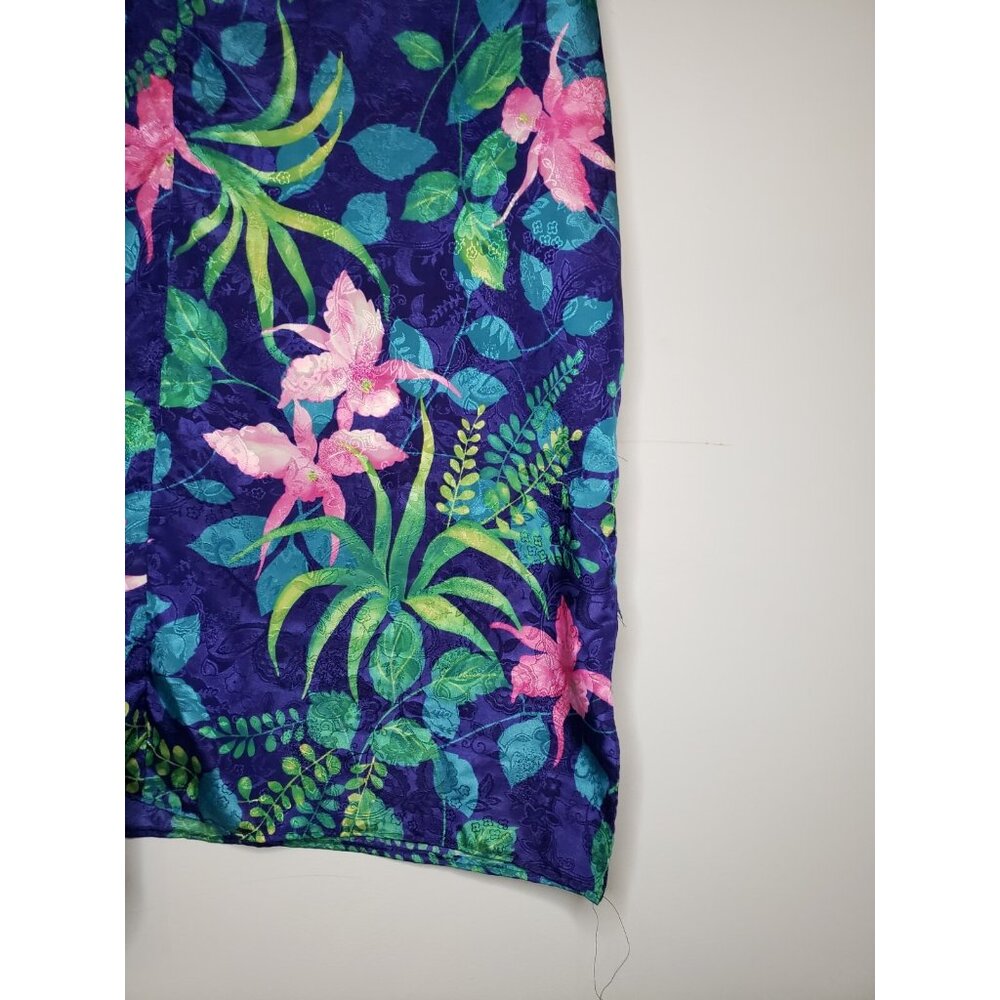 Valerie Stevens Womens L House Dress Full Zip Tropical Floral Satin Midi Asian - Picture 3 of 6